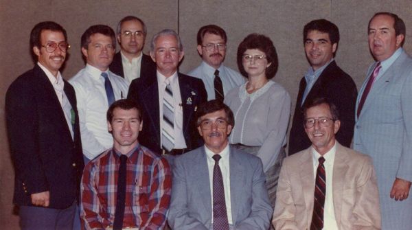 chappy_bd_1 Louisiana Mosquito Control Association Board of Directors, 1987
Roger Nasci (McNeese State University), Ed Bordes (New Orleans Mosquito Control), Charlie Anderson (Louisiana Dept. of Health and Hospitals)
Back row left to right: Lucas Terracina (Calcasieu Parish Mosquito Control), Johnny Billodeaux (Jefferson Davis Parish Mosquito Abatement), Lamar Meek (Louisiana State University), Harold Chapman (USDA), Matt Yates (East Baton Rouge Mosquito Abatement and Rodent Control), Bonnie Broussard (Vermilion Parish Mosquito Control), Chuck Palmisano (St Tammany Parish Mosquito Control), Matt Dakin (University of Southwest Louisiana)